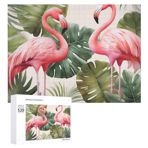 Flamingo-Palmen-Blatt-Holzpuzzle für Erwachsene, 520 Teile, schwierige, herausfordernde Puzzles, einzigartiges Denksport-Puzzle, einzigartige Form, fortschrittliche Puzzle, tolle Geschenkidee von HJKBCV