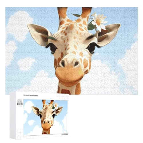 Giraffen- und Blumen-Puzzles für Erwachsene, personalisiertes Puzzle, herausforderndes Bild, Holzfotos, Puzzle mit Aufbewahrungstasche, Familientreffen, Puzzle für Hochzeitsgeschenk von HJKBCV