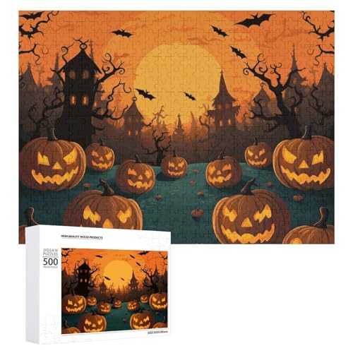 Halloween-Puzzles für Erwachsene, personalisierbar, herausforderndes Bild, Holzfotos, Puzzle mit Aufbewahrungstasche, Familientreffen, Puzzle für Hochzeitsgeschenk von HJKBCV