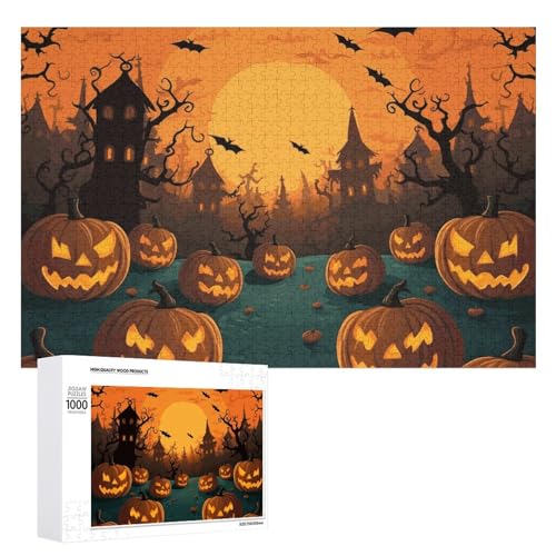 Halloween-Puzzles für Erwachsene, personalisierbar, herausforderndes Bild, Holzfotos, Puzzle mit Aufbewahrungstasche, Familientreffen, Puzzle für Hochzeitsgeschenk von HJKBCV