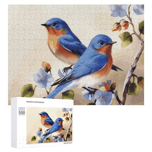 Happy Bluebirds Puzzles für Erwachsene, personalisiertes Puzzle, herausforderndes Bild, Holzfotos, Puzzle mit Aufbewahrungstasche, Familientreffen, Puzzle für Hochzeitsgeschenk von HJKBCV