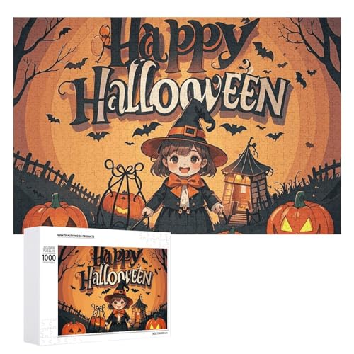 Happy-Halloween-Day Trick-or-Treat-Puzzles für Erwachsene, personalisiertes Puzzle, herausforderndes Bild, Holzfotos, Puzzle mit Aufbewahrungstasche, Familientreffen, Puzzle für Hochzeitsgeschenk von HJKBCV