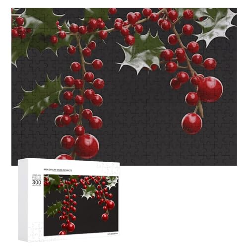 Holly Berry Branches Puzzles für Erwachsene, personalisiertes Puzzle, herausforderndes Bild, Holzfotos, Puzzle mit Aufbewahrungstasche, Familientreffen, Puzzle für Hochzeitsgeschenk von HJKBCV