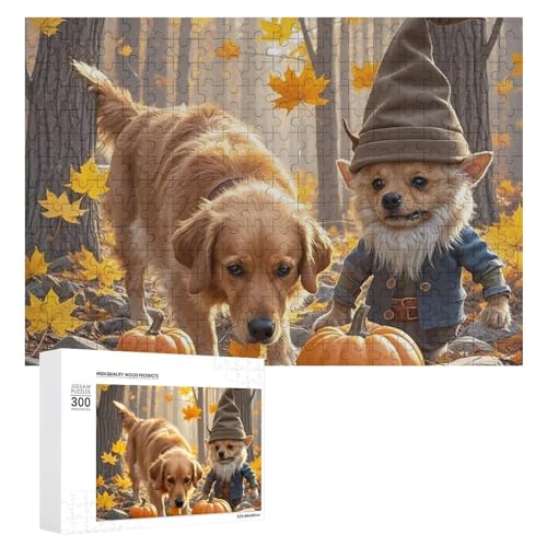 Hunde- und Ahornblätter-Puzzles für Erwachsene, personalisiertes Puzzle, herausforderndes Bild, Holzfotos, Puzzle mit Aufbewahrungstasche, Familientreffen, Puzzle für Hochzeitsgeschenk von HJKBCV