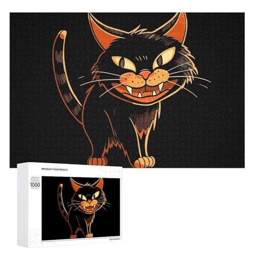 Katze zeigt Zähne Puzzles für Erwachsene, personalisiertes Puzzle, herausforderndes Bild, Holzfotos, Puzzle mit Aufbewahrungstasche, Familientreffen, Puzzle für Hochzeitsgeschenk von HJKBCV