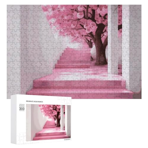 Kirschblüten-Treppen-Puzzles für Erwachsene, personalisiertes Puzzle, herausforderndes Bild, Holzfotos, Puzzle mit Aufbewahrungstasche, Familientreffen, Puzzle für Hochzeitsgeschenk von HJKBCV