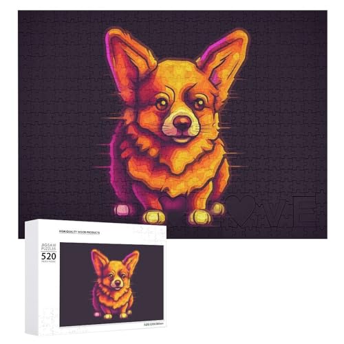 Leuchtende Corgi-Bildrätsel für Erwachsene, personalisiertes Puzzle, herausforderndes Bild, Holzfotos, Puzzle mit Aufbewahrungstasche, Familientreffen, Puzzle für Hochzeitsgeschenk von HJKBCV