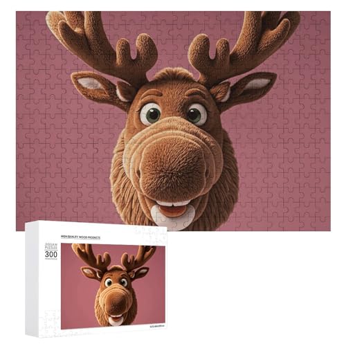 Lustige Weihnachtspuzzles mit Elchkopf für Erwachsene, personalisiertes Puzzle, herausforderndes Bild, Holzfotos, Puzzle mit Aufbewahrungstasche, Familientreffen, Puzzle für Hochzeitsgeschenk von HJKBCV