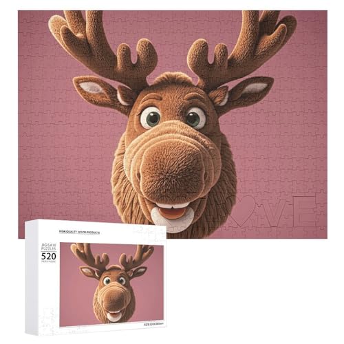 Lustiges Weihnachts-Elchkopf-Holzpuzzle für Erwachsene, 520 Teile, schwierige, herausfordernde Puzzles, einzigartiges Denksport-Puzzle, einzigartige Form, fortschrittliche Puzzle, tolle Geschenkidee von HJKBCV