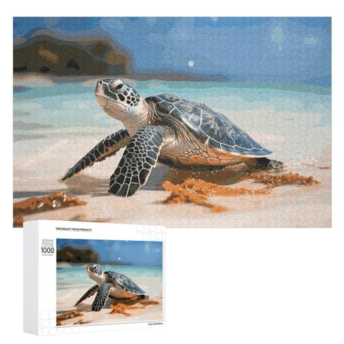 Meeresschildkröte am Strand Puzzles für Erwachsene, personalisiertes Puzzle, herausforderndes Bild, Holzfotos, Puzzle mit Aufbewahrungstasche, Familientreffen, Puzzle für Hochzeitsgeschenk von HJKBCV