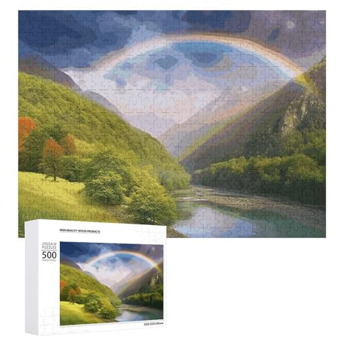 Mountain Valley with Rainbow Puzzles for Adults Personalized Jigsaw Puzzles Challenging Picture Puzzle Wooden Photos Puzzle with Storage Bag Family Reunion Puzzle for Wedding Gift von HJKBCV