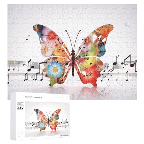 Musik-Schmetterling-Holzpuzzle für Erwachsene, 520 Teile, schwierige, herausfordernde Puzzles, einzigartiges Denksport-Puzzle, einzigartige Form, fortschrittliche Puzzle, tolle Geschenkidee von HJKBCV