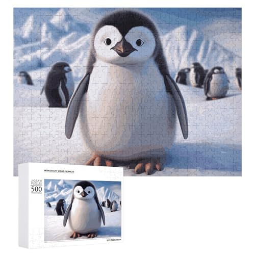 Niedliche Pinguin-Puzzles für Erwachsene, personalisiertes Puzzle, herausforderndes Bild, Holzfoto-Puzzle mit Aufbewahrungstasche, Familientreffen, Puzzle für Hochzeitsgeschenk von HJKBCV