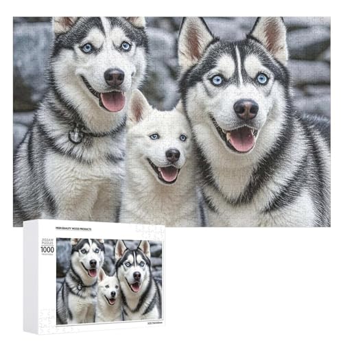 Niedliche Wolfs-Hunde-Puzzles für Erwachsene, personalisiertes Puzzle, herausforderndes Bild, Holzfoto-Puzzle mit Aufbewahrungstasche, Familientreffen, Puzzle für Hochzeitsgeschenk von HJKBCV