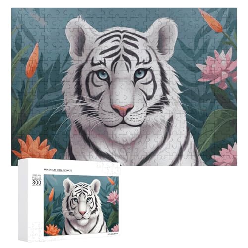 Niedliche weiße Tiger-Puzzles für Erwachsene, personalisiertes Puzzle, herausforderndes Bilderpuzzle, Holzfoto-Puzzle mit Aufbewahrungstasche, Familientreffen, Puzzle für Hochzeitsgeschenk von HJKBCV