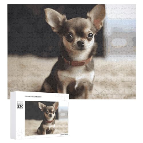 Niedliches Chihuahua-Holzpuzzle für Erwachsene, 520 Teile, schwierige, herausfordernde Puzzles, einzigartige Gehirn-Teaser-Kunstwerk-Puzzle, einzigartige Form, fortschrittliche Puzzle, tolle von HJKBCV