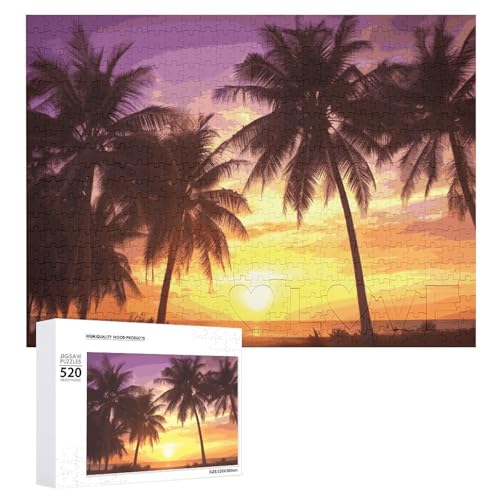 Palmen bei Sonnenuntergang Puzzles für Erwachsene, personalisiertes Puzzle, herausforderndes Bild, Holzfotos, Puzzle mit Aufbewahrungstasche, Familientreffen, Puzzle für Hochzeitsgeschenk von HJKBCV