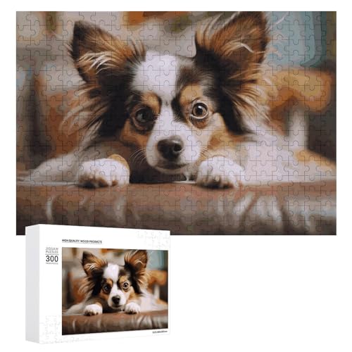 Papillon Liegend auf dem Bauch Puzzles für Erwachsene, personalisierte Puzzles, herausforderndes Bild, Holzfotos, Puzzle mit Aufbewahrungstasche, Familientreffen, Puzzle für Hochzeitsgeschenk von HJKBCV