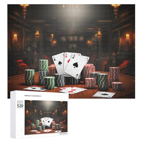 Poker-Turnier-Holzpuzzle für Erwachsene, 520 Teile, schwierige, herausfordernde Puzzles, einzigartiges Denksport-Puzzle, einzigartige Form, fortschrittliche Puzzle, tolle Geschenkidee von HJKBCV