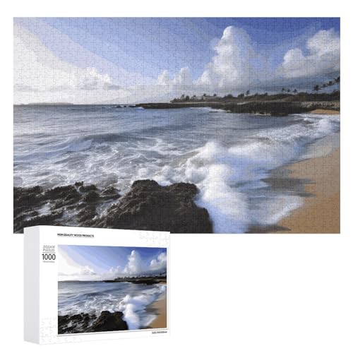 Puerto Rico – Strandpuzzles für Erwachsene, personalisiertes Puzzle, herausforderndes Bild, Holzfotos, Puzzle mit Aufbewahrungstasche, Familientreffen, Puzzle für Hochzeitsgeschenk von HJKBCV