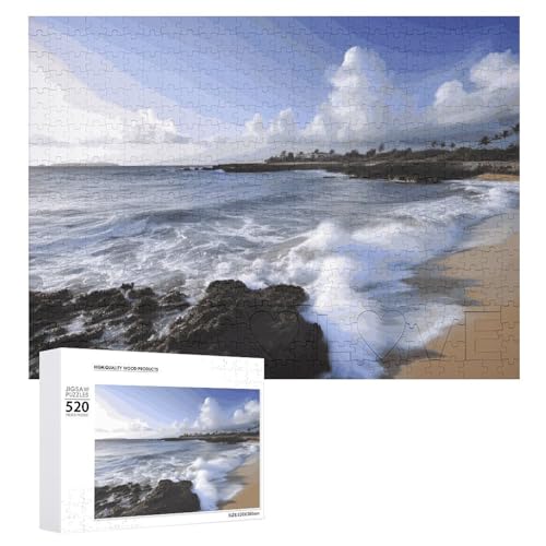 Puerto Rico – Strandpuzzles für Erwachsene, personalisiertes Puzzle, herausforderndes Bild, Holzfotos, Puzzle mit Aufbewahrungstasche, Familientreffen, Puzzle für Hochzeitsgeschenk von HJKBCV