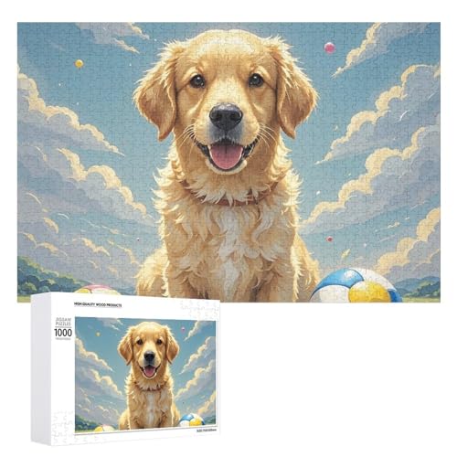 Puzzle Hund auf dem Rasen für Erwachsene, personalisiertes Puzzle, herausforderndes Bild, Holzfotos, Puzzle mit Aufbewahrungstasche, Familientreffen, Puzzle für Hochzeitsgeschenk von HJKBCV