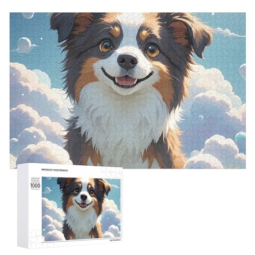 Puzzle Hund in den Wolken für Erwachsene, personalisiertes Puzzle, herausforderndes Bild, Holzfotos, Puzzle mit Aufbewahrungstasche, Familientreffen, Puzzle für Hochzeitsgeschenk von HJKBCV