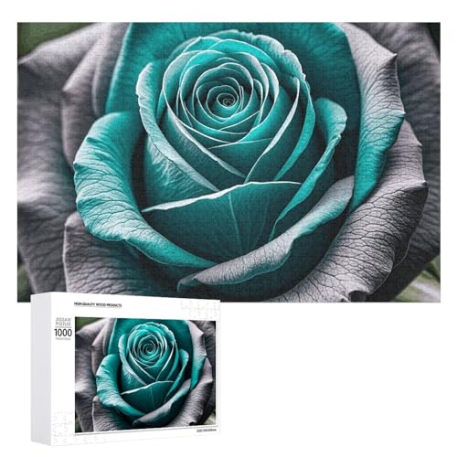 Puzzle mit rosafarbenen Rosen für Erwachsene, personalisierbar, herausforderndes Bild, Holzfotos, Puzzle mit Aufbewahrungstasche, Familientreffen, Puzzle für Hochzeitsgeschenk von HJKBCV