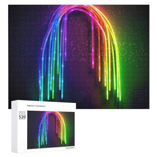 Regenbogen-Neon-Holzpuzzle für Erwachsene, 520 Teile, schwierige, herausfordernde Puzzles, einzigartiges Denksport-Puzzle, einzigartige Form, fortschrittliche Puzzle, tolle Geschenkidee von HJKBCV