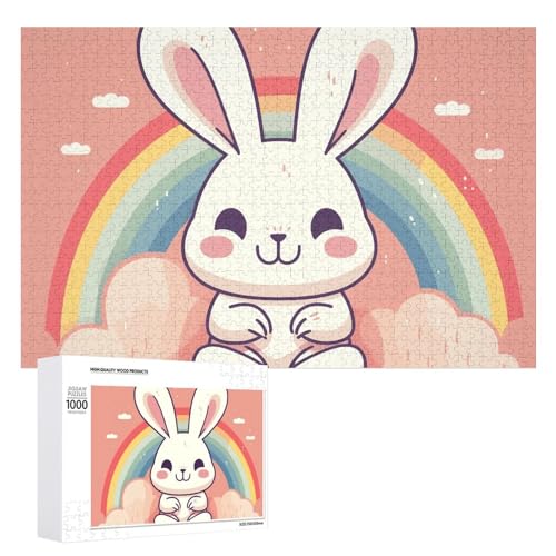 Regenbogen- und Kaninchen-Puzzles für Erwachsene, personalisiertes Puzzle, herausforderndes Bild, Holzfotos, Puzzle mit Aufbewahrungstasche, Familientreffen, Puzzle für Hochzeitsgeschenk von HJKBCV