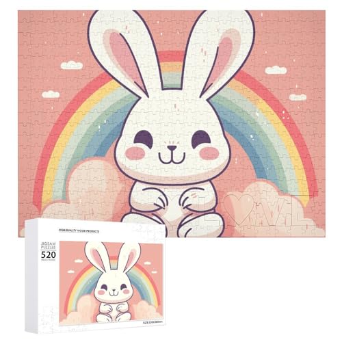 Regenbogen- und Kaninchen-Puzzles für Erwachsene, personalisiertes Puzzle, herausforderndes Bild, Holzfotos, Puzzle mit Aufbewahrungstasche, Familientreffen, Puzzle für Hochzeitsgeschenk von HJKBCV