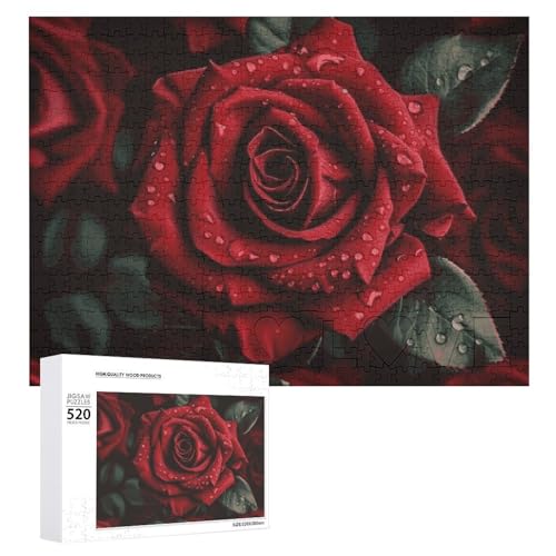 Rote Rose Holzpuzzle für Erwachsene, 520 Teile, schwierige, herausfordernde Puzzles, einzigartiges Denksport-Puzzle, einzigartige Form, fortschrittliche Puzzle, tolle Geschenkidee von HJKBCV