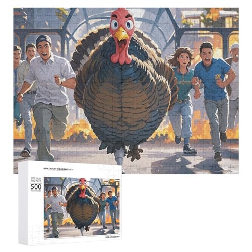 Running Turkey Puzzles für Erwachsene, personalisiertes Puzzle, herausforderndes Bild, Holzfotos, Puzzle mit Aufbewahrungstasche, Familientreffen, Puzzle für Hochzeitsgeschenk von HJKBCV