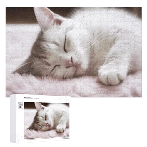 Schlafende Katzen-Puzzles für Erwachsene, personalisiertes Puzzle, herausforderndes Bild, Holzfotos, Puzzle mit Aufbewahrungstasche, Familientreffen, Puzzle für Hochzeitsgeschenk von HJKBCV