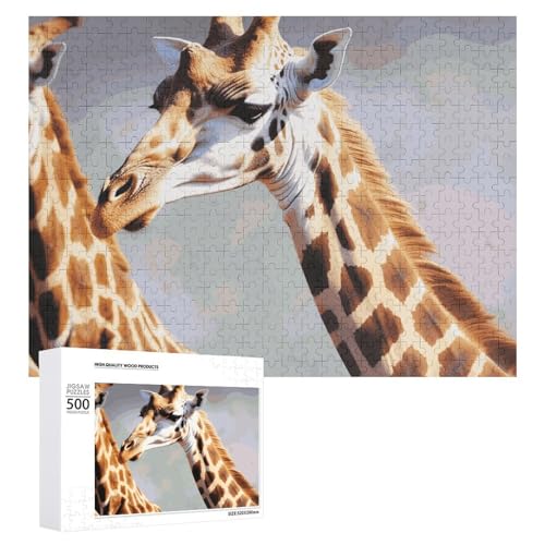 Schöne Giraffen-Puzzles für Erwachsene, personalisiertes Puzzle, herausforderndes Bild, Holzfotos, Puzzle mit Aufbewahrungstasche, Familientreffen, Puzzle für Hochzeitsgeschenk von HJKBCV