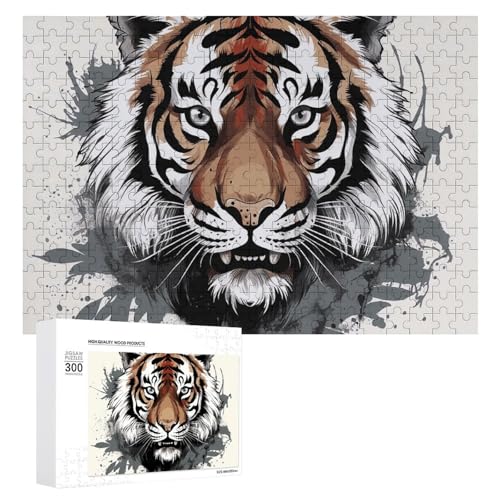 Schwarz-Weiß-Doodle Tiger Puzzles für Erwachsene, personalisiertes Puzzle, herausforderndes Bild, Holzfotos, Puzzle mit Aufbewahrungstasche, Familientreffen, Puzzle für Hochzeitsgeschenk von HJKBCV