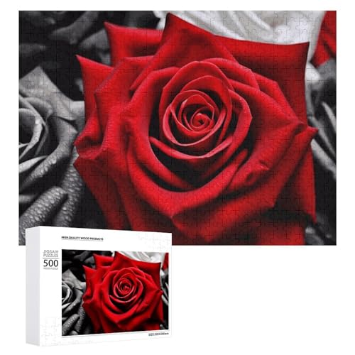 Schwarz-weiße und rote Rosen, Puzzles für Erwachsene, personalisiertes Puzzle, herausforderndes Bild, Holzfotos, Puzzle mit Aufbewahrungstasche, Familientreffen, Puzzle für Hochzeitsgeschenk von HJKBCV