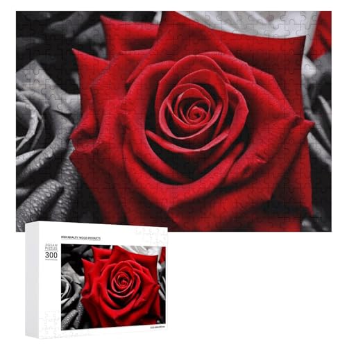 Schwarz-weiße und rote Rosen, Puzzles für Erwachsene, personalisiertes Puzzle, herausforderndes Bild, Holzfotos, Puzzle mit Aufbewahrungstasche, Familientreffen, Puzzle für Hochzeitsgeschenk von HJKBCV