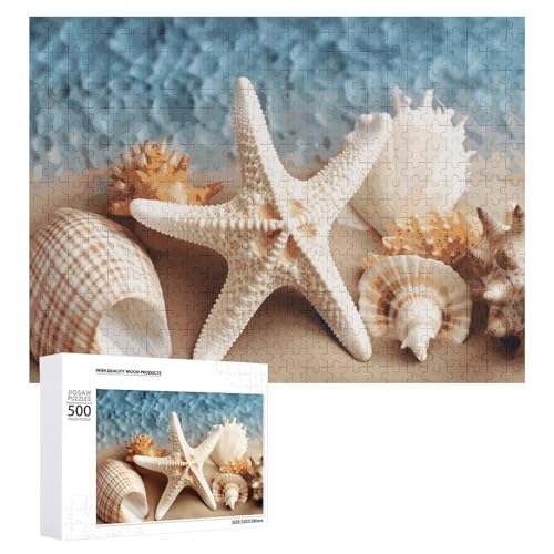 Seestern-Korallen- und Muschel-Puzzles für Erwachsene, personalisiertes Puzzle, herausforderndes Bild, Holzfotos, Puzzle mit Aufbewahrungstasche, Familientreffen, Puzzle für Hochzeitsgeschenk von HJKBCV