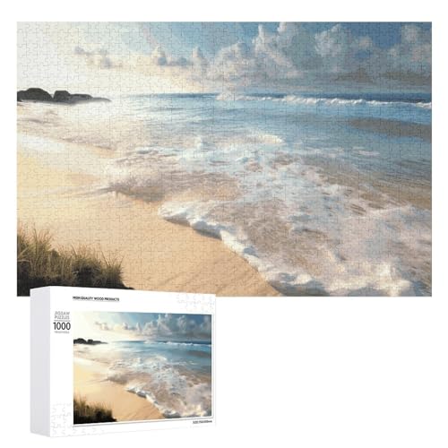 Serene Coastal Puzzles für Erwachsene, personalisiertes Puzzle, herausforderndes Bild, Holzfotos, Puzzle mit Aufbewahrungstasche, Familientreffen, Puzzle für Hochzeitsgeschenk von HJKBCV