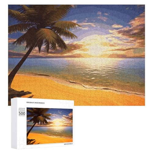 Sonnenuntergang-Palmen-Puzzles für Erwachsene, personalisiertes Puzzle, herausforderndes Bilderpuzzle, Holzfoto-Puzzle mit Aufbewahrungstasche, Familientreffen, Puzzle für Hochzeitsgeschenk von HJKBCV