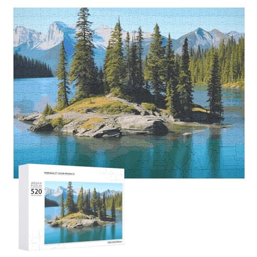 Spirit Island in Lake Puzzles für Erwachsene, personalisiertes Puzzle, herausforderndes Bild, Holzfotos, Puzzle mit Aufbewahrungstasche, Familientreffen, Puzzle für Hochzeitsgeschenk von HJKBCV