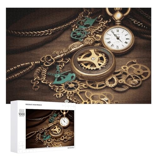 Steampunk Uhren Schlüssel und Ketten Puzzles für Erwachsene Personalisierte Puzzles Herausfordernde Bilderpuzzle Holzfotos Puzzle mit Aufbewahrungstasche Familientreffen Puzzle für Hochzeitsgeschenk von HJKBCV