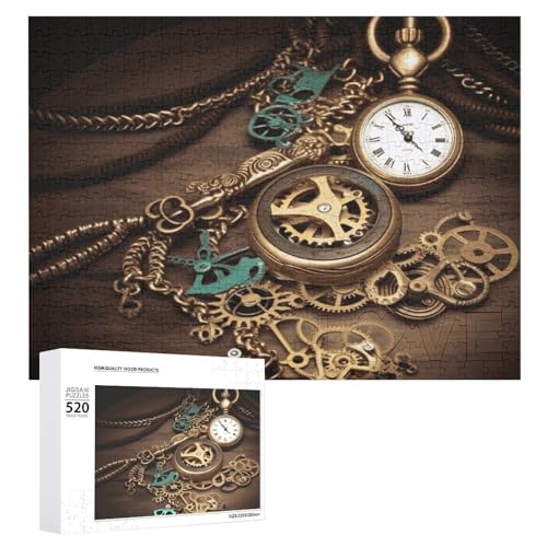 Steampunk Uhren Schlüssel und Ketten Puzzles für Erwachsene Personalisierte Puzzles Herausfordernde Bilderpuzzle Holzfotos Puzzle mit Aufbewahrungstasche Familientreffen Puzzle für Hochzeitsgeschenk von HJKBCV