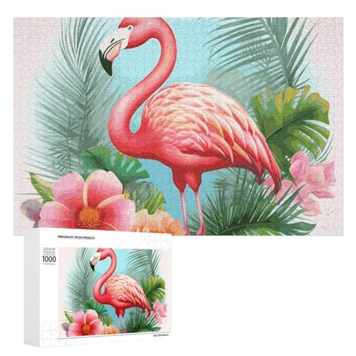 Tropische Flamingo-Puzzles für Erwachsene, personalisiertes Puzzle, herausforderndes Bild, Holzfotos, Puzzle mit Aufbewahrungstasche, Familientreffen, Puzzle für Hochzeitsgeschenk von HJKBCV