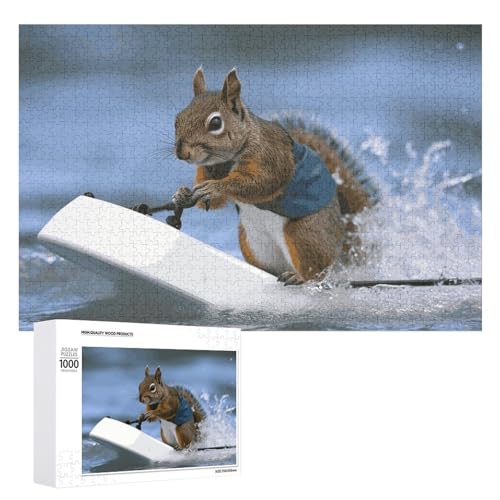 Wasserski-Eichhörnchen-Puzzles für Erwachsene, personalisiertes Puzzle, herausforderndes Bild, Holzfotos, Puzzle mit Aufbewahrungstasche, Familientreffen, Puzzle für Hochzeitsgeschenk von HJKBCV