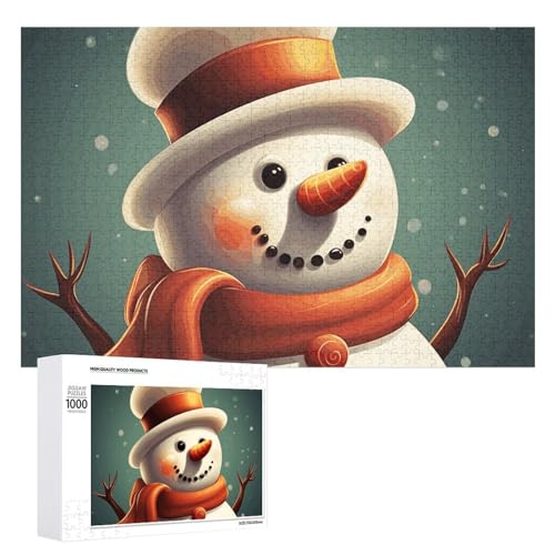 Weihnachtliches Schneemann-Puzzles für Erwachsene, personalisiertes Puzzle, herausforderndes Bildpuzzle, Holzfoto-Puzzle mit Aufbewahrungstasche, Familientreffen, Puzzle für Hochzeitsgeschenk von HJKBCV