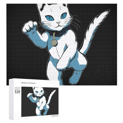 Weiße Katze springende Puzzles für Erwachsene, personalisiertes Puzzle, herausforderndes Bild, Holzfotos, Puzzle mit Aufbewahrungstasche, Familientreffen, Puzzle für Hochzeitsgeschenk von HJKBCV