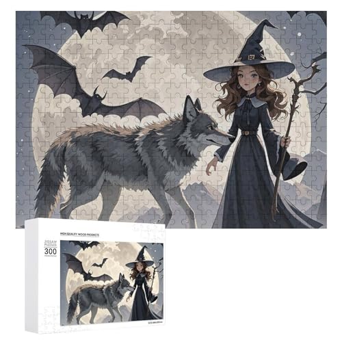 Wolf unter dem Mond Puzzles für Erwachsene, personalisiertes Puzzle, herausforderndes Bild, Holzfotos, Puzzle mit Aufbewahrungstasche, Familientreffen, Puzzle für Hochzeitsgeschenk von HJKBCV