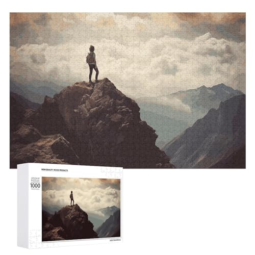 "Woman on A Top Mountain Puzzles for Adults Personalized Jigsaw Puzzles Challenging Picture Puzzle Wooden Photos Puzzle with Storage Bag Family Reunion Puzzle for Wedding Gift von HJKBCV